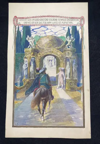 Das Wasser des Lebens No.3 Märchen Aquarell /Tusche um 1900,Gebrüder Grimm