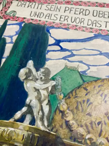 Das Wasser des Lebens No.3 Märchen Aquarell /Tusche um 1900,Gebrüder Grimm