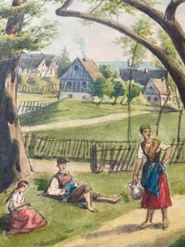 Schmelzer, Bernhard Aquarell Rochwitz bei Loschwitz Dresden  1867 Landschaft