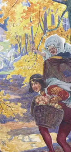 Schreyer, Oskar Die Gänsehirtin am Brunnen No.2 Märchen Aquarell um 1900 Grimm