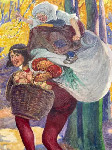 Schreyer, Oskar Die Gänsehirtin am Brunnen No.2 Märchen Aquarell um 1900 Grimm