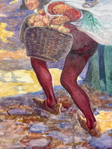 Schreyer, Oskar Die Gänsehirtin am Brunnen No.2 Märchen Aquarell um 1900 Grimm