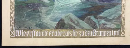 Schreyer, Oskar Die Gänsehirtin am Brunnen No.3 Märchen Aquarell um 1900 Grimm