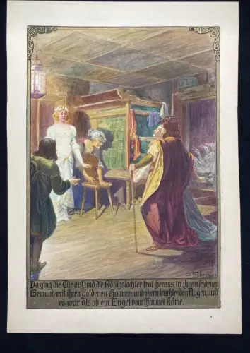 Schreyer, Oskar Die Gänsehirtin am Brunnen No.4 Märchen Aquarell um 1900 Grimm