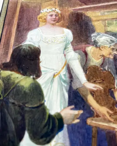 Schreyer, Oskar Die Gänsehirtin am Brunnen No.4 Märchen Aquarell um 1900 Grimm