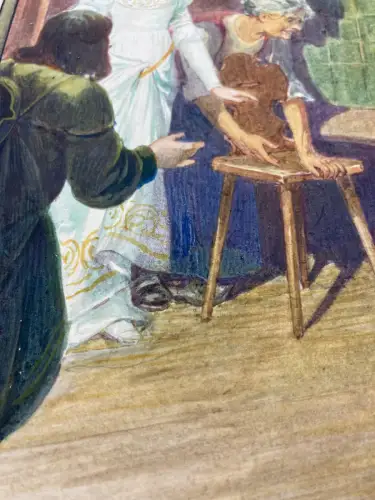 Schreyer, Oskar Die Gänsehirtin am Brunnen No.4 Märchen Aquarell um 1900 Grimm