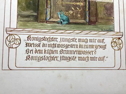 Der Froschkönig No.1 Märchen Aquarell / Tusche um 1900,Gebrüder Grimm