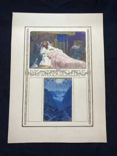 Das Wasser des Lebens No.1 Märchen Aquarell /Tusche um 1900,Gebrüder Grimm