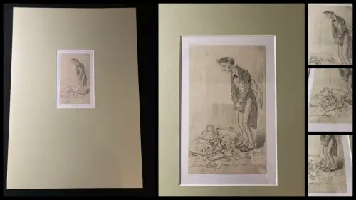 Schmelzer Bleistiftzeichnung " Kellner mit heruntergefallenem Geschirr" um 1880