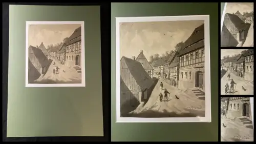 Schmelzer, Bernhard Sepiaaquarell "Schellenberg"(Augsburg) 1875 Schwaben