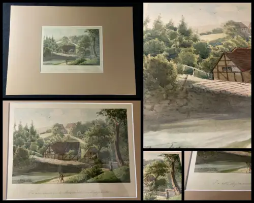 Schmelzer Aquarell " Die abgebrannte Meixmühle im Meixgrunde" um 1870 Pillnitz