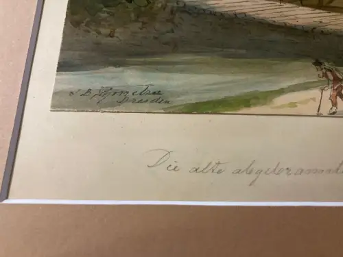 Schmelzer Aquarell über Feder" Die abgebrannte Meixmühle im Meixgrunde" um 1870