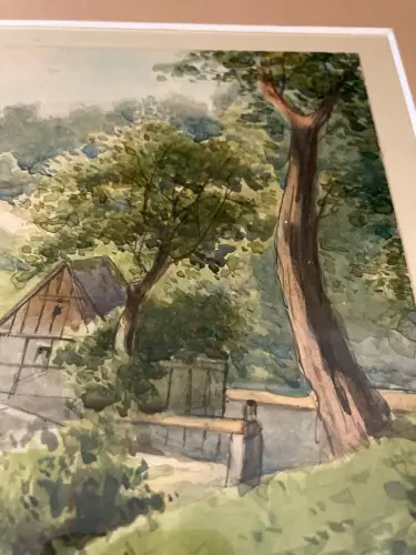 Schmelzer Aquarell über Feder" Die abgebrannte Meixmühle im Meixgrunde" um 1870