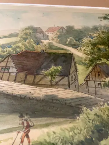 Schmelzer Aquarell über Feder" Die abgebrannte Meixmühle im Meixgrunde" um 1870