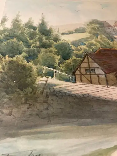 Schmelzer Aquarell " Die abgebrannte Meixmühle im Meixgrunde" um 1870 Pillnitz