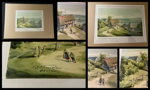 Schmelzer, Bernhard Aquarell "Gauernitz an der Elbe" um 1880 Klipphausen Meißen