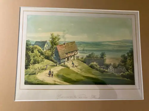 Schmelzer, Bernhard Aquarell über Blei u.Feder ""Gauernitz an der Elbe" um 1880