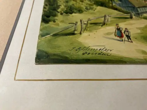 Schmelzer, Bernhard Aquarell "Gauernitz an der Elbe" um 1880 Klipphausen Meißen