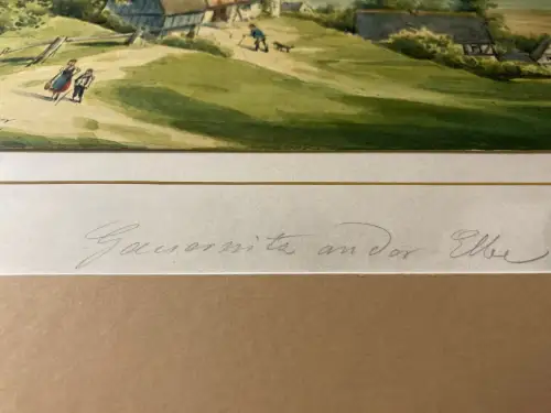 Schmelzer, Bernhard Aquarell über Blei u.Feder ""Gauernitz an der Elbe" um 1880