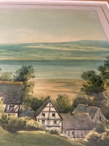 Schmelzer, Bernhard Aquarell über Blei u.Feder ""Gauernitz an der Elbe" um 1880