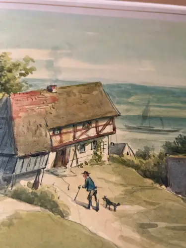 Schmelzer, Bernhard Aquarell "Gauernitz an der Elbe" um 1880 Klipphausen Meißen