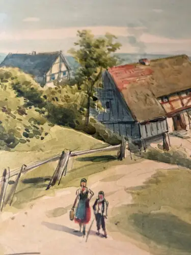 Schmelzer, Bernhard Aquarell "Gauernitz an der Elbe" um 1880 Klipphausen Meißen