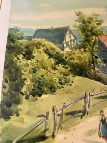 Schmelzer, Bernhard Aquarell "Gauernitz an der Elbe" um 1880 Klipphausen Meißen