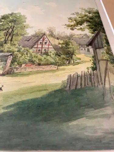 Schmelzer, Bernhard Aquarell "Partie aus Lockwitz"  um 1880 Dresden Sachsen