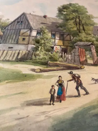 Schmelzer, Bernhard Aquarell über Feder "Partie aus Lockwitz"  um 1880