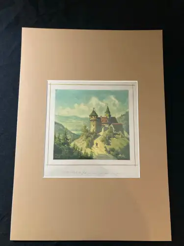 Schmelzer, Bernhard Aquarell über Blei und Feder "Altes Schloß im Gebirge"  1870