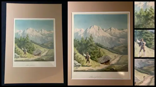 Schmelzer, Bernhard, Johann Aquarell über Blei, um 1865 "Alpenglühen" signiert