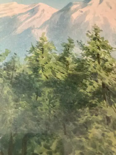 Schmelzer, Bernhard, Johann Aquarell über Blei, um 1865 "Alpenglühen" signiert