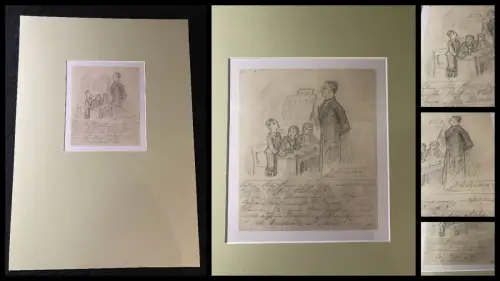 Schmelzer, Bernhard Bleistiftzeichnung "Lehrer vor Schülern" um 1880