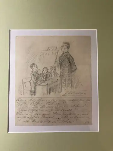 Schmelzer, Bernhard, Johann Bleistiftzeichnung "Lehrer vor Schülern" um 1880