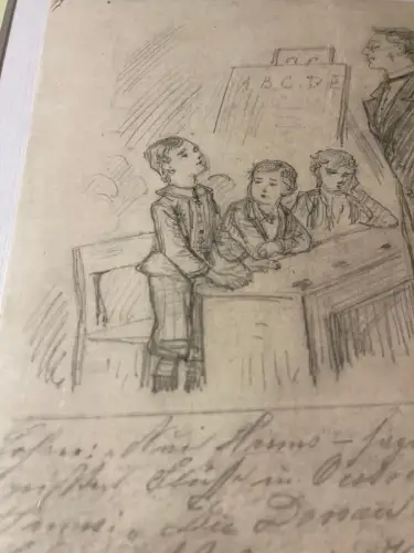 Schmelzer, Bernhard, Johann Bleistiftzeichnung "Lehrer vor Schülern" um 1880