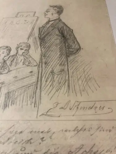 Schmelzer, Bernhard, Johann Bleistiftzeichnung "Lehrer vor Schülern" um 1880