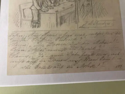 Schmelzer, Bernhard, Johann Bleistiftzeichnung "Lehrer vor Schülern" um 1880