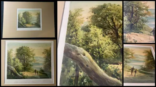 Schmelzer,Bernhard Aquarell 1870 "Partie an der Havel bei Berlin"Brandenburg