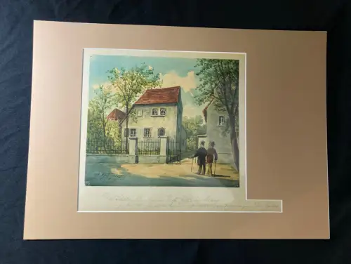 Schmelzer Aquarell/Blei/Feder "Das Schiller-Häuschen im Dorfe Gohlis bei Leipzig