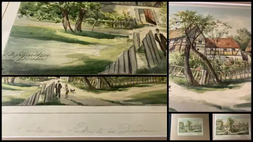 Schmelzer Aquarell "Partie aus Lockwitz bei Dresden" um 1870 Dresden Landschaft