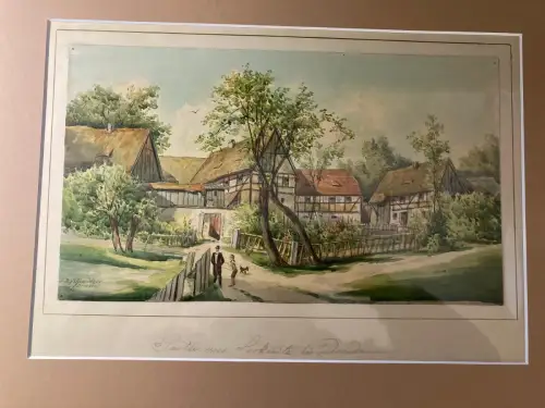Schmelzer Aquarell über Blei/Feder ""Partie aus Lockwitz bei Dresden" um 1870