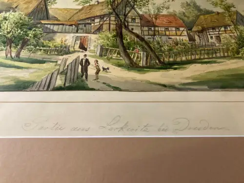 Schmelzer Aquarell "Partie aus Lockwitz bei Dresden" um 1870 Dresden Landschaft