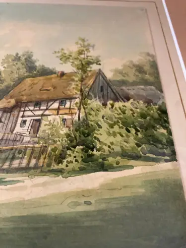 Schmelzer Aquarell "Partie aus Lockwitz bei Dresden" um 1870 Dresden Landschaft