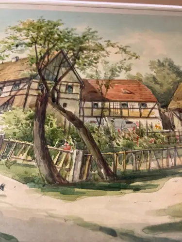 Schmelzer Aquarell "Partie aus Lockwitz bei Dresden" um 1870 Dresden Landschaft