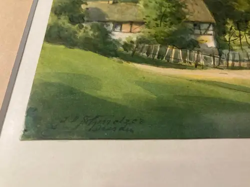 Schmelzer Aquarell/Feder" Die alte Mühle im Bühlauer Grunde beim weißen Hirsch"