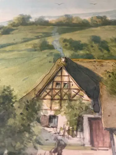 Schmelzer Aquarell/Feder" Die alte Mühle im Bühlauer Grunde beim weißen Hirsch"