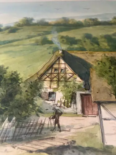 Schmelzer Aquarell/Feder" Die alte Mühle im Bühlauer Grunde beim weißen Hirsch"