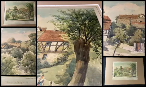 Schmelzer, Bernhard Aquarell "Partie aus Leubnitz bei Dresden"1880 Landschaft