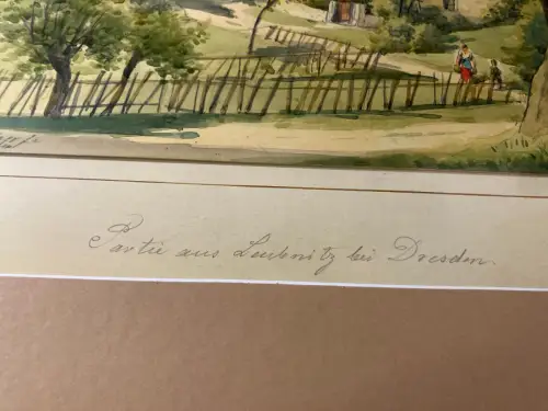 Schmelzer, Bernhard Aquarell "Partie aus Leubnitz bei Dresden"1880 Landschaft