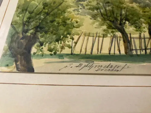 Schmelzer, Bernhard Aquarell "Partie aus Leubnitz bei Dresden"1880 Landschaft